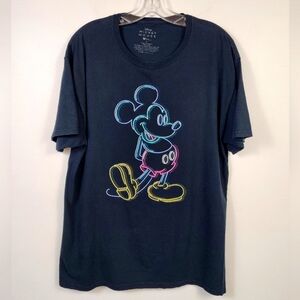 Disney Mickey Mouse Black Neon Crewneck Graphic T-Shirt, sz LG